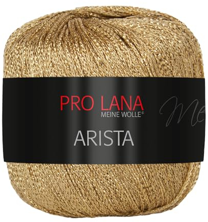 Frida's Wollhaus Pro Lana 25 g Arista Häkelgarn Effektgarn Glitzergarn Lurexgarn weich 12 Farben (300 | Gold)