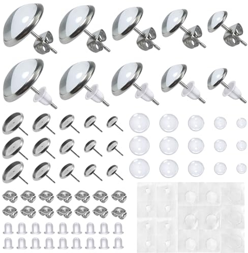 TOAOB 50 Stück 6 bis 14 mm Ohrring Rohlinge Ohrstecker mit Fassung Rohlinge | für Cabochons mit 100 Stück Ohrstöpsel zum Ohrring Basteln Schmuck DIY Handwerk