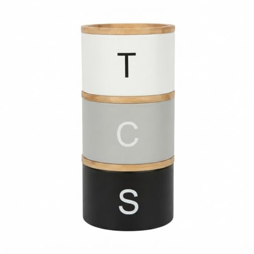 Set of 3 Stackable Tea Coffee Sugar Canister Airtight Food Storage Containers Sugar Jars Tin (White,Black&Grey)