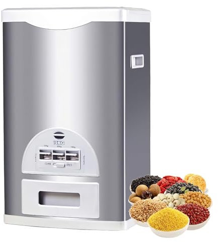 Cereal Container 10kg, Stainless Steel Rice Dispenser Automatic Metering, Dry Food Dispenser Storage Container Airtight Moisture Proof Keep Food Fresh For Kitchen Pantry Househo(Size:15kg,Color:Grey)