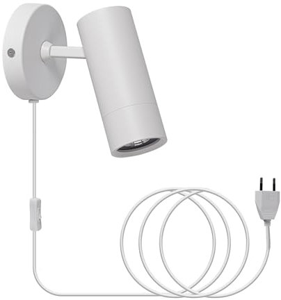 Aisilan Wandlampe Innen mit Schalter Weiß mit GU10 LED Leuchtmittel Moderne Wandleuchte mit Stecker und Kabel Drehbar 350° Wandstrahler Vintage Wandspot für Schlafzimmer Wohnzimmer Treppenhaus