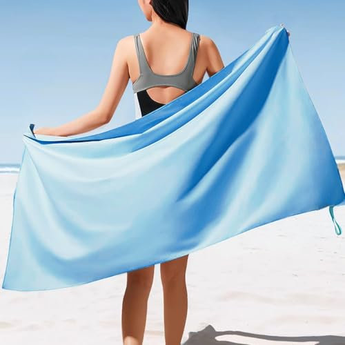 wyewye Mikrofaser Badetücher, 180x80cm, Großformat Handtücher einschließlich Taschen Trocknung Handtücher Sport, Strand, Fitnessraum - große Strand Handtücher für Erwachsene - blau (180x 80 cm)
