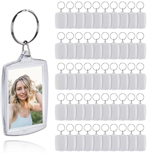 GOEDCH Porte-clés Photo en Acrylique: 50 Pièces Porte-clés Transparent avec Anneau, Porte-clés Vide pour Famille & Couples Cadeau DIY (5,5 x 4 cm)