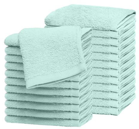 Westlane Linens 100% Cotton Face Cloths Flannels & Washcloths 500 GSM Super Soft Hotel Quality (Mint Green, 24 Pack)