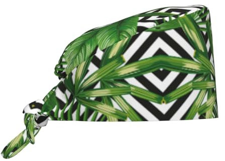 DRTGEDS Palm Tree Tropical Plant Women Hats Caps Nurses, Adjustable Working Cap Ponytail Pouch Tie Back Hats, Black, One size