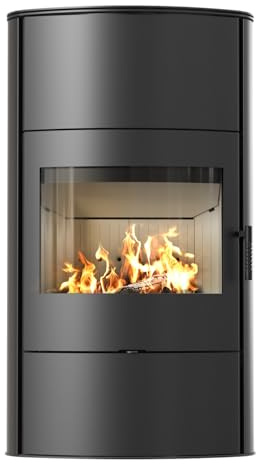 KRATKI Kaminofen Rollo 8 kW mit Raumluftunabhängig Ø 150 mm, BImSchV Stufe 2, EEK A+ - Kaminofen HKI - Schwarz Verkleidung