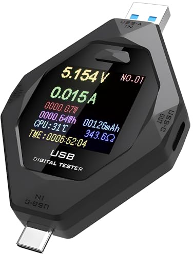 USB C Power Meter USB Tester, USB Multimeter 3.6-32V 0-5A Voltage Current Capacity Amp Volt Voltmeter Ammeter Detector Digital Tester with 1.44in Color Display for Chargers Power Bank