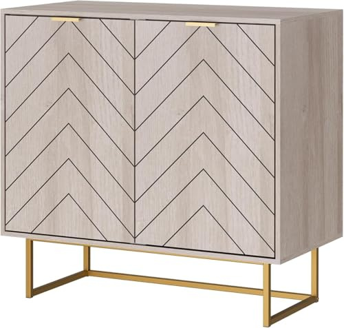 UEV Köksskåp, skänk i trä med 2 dörrar, justerbara hyllor, sideboard, multifunktionsskåp, byrå för kök, vardagsrum, hall och sovrum, 80 x 40 x 77,5 cm, natur