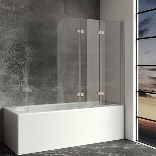 IMPTS Duschwand für Badewanne 120 x 140 cm Duschtrennwand Faltbare 3-teilig Duschabtrennung Badewannenaufsatz Glas Badewannenfaltwand mit 6mm Nano Beschichtung ESG Sicherheitsglas