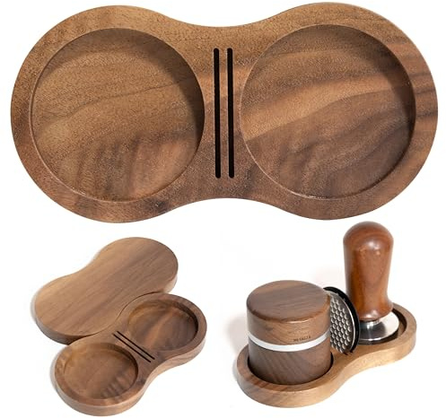 NEOUZA Kaffee-Tamper-Ständer mit Tamper-Matte, Verteilungswerkzeug und Puck-Sieb-Organizer, Walnussholz, 51 mm, 53 mm, 58 mm, universell