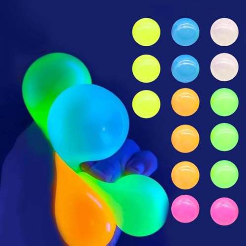 15Pcs Sticky Balls to Throw at Ceiling, Soft Glorbs Balls for Kids, Glows in The Dark Sensory Balls for Autism, Colorful Bounce Stress Ball Taba Squishy Toy
