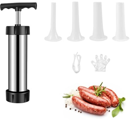 ACESOME Wurstfüller, Manueller Wurstmacher handbetriebener Wurstfüller mit 4 Düsen für Fleischwolf, Rostfreier Stahl + PP Wurstfüllmaschine Manuell Küchenutensilien für hausgemachte Würste
