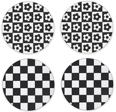 4PCS Car Cup Holder Coaster, Universal Non-Slip Car Cup Holder Mats, Flower Pattern Grid Pattern Auto Car Coasters, Automotive Interior Accessories