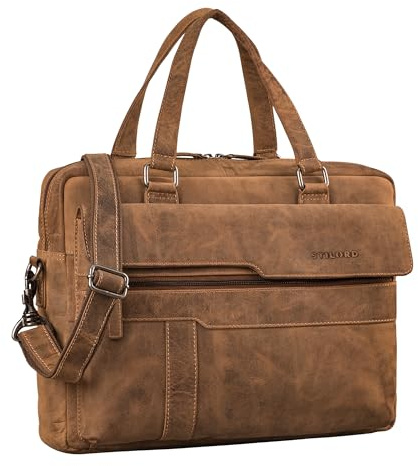 STILORD Matthew Echt-Leder Aktentasche A4 - Business Arbeitstasche Damen & Herren Laptoptasche 15.6-16 Zoll - Große Arbeitstasche Anti Diebstahl Umhängetasche Farbe:Bergamo - braun