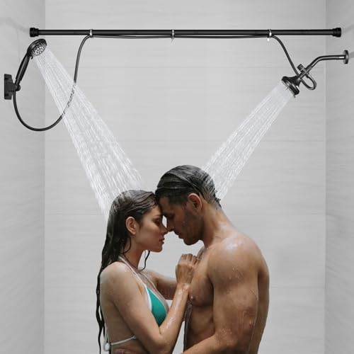 GBBNE Double pommeau de douche double pour couples haute pression et système de douche tandem réglable pour 2 personnes Noir mat