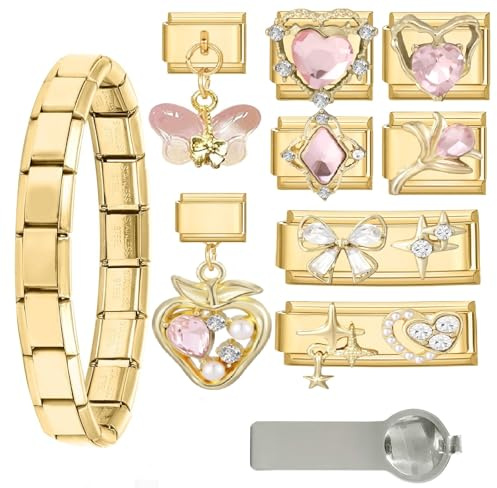 Dihope Italian Charm Bracelet Gold DIY Abnehmbar Module Set Edelstahl 9mm