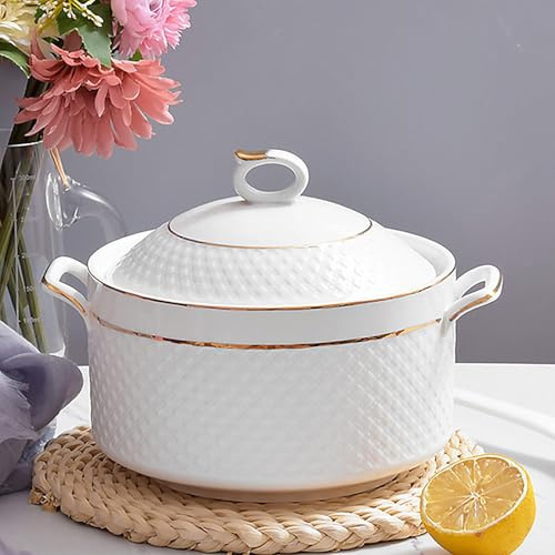 Soup tureen - Cuenco de doble asa con tapa y cuchara, porcelana china, elegante diseño dorado, perfecto para vajilla y comedor