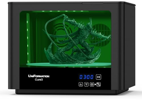 UniFormation Cure3 UV-Härtungsgerät für Resin-3D-Drucker, 10,3 Zoll | 360° Drehteller, 405-nm-UV-Licht | Ø 282 × H 162 mm, für 3D-Druckmodelle