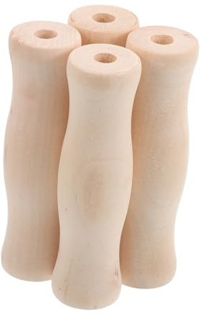 Veemoon 4 Pezzi Maniglie in Legno per Utensili Cucina Legno Foro Singolo, Accessori per Barbecue Pratici e Facili da Pulire per Cucina all Aperto e Campeggio