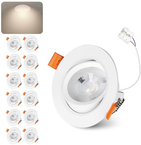 Jaenmsa Faretti LED Soffitto Incasso Cartongesso, Faretti da Incasso 7W Foro Φ 68-80mm 650 Lumen 4000K Luce Neutra, IP44, 30-60° Angolo Regolabile, per Interni Bagno Cucina Soggiorno, Set di 12