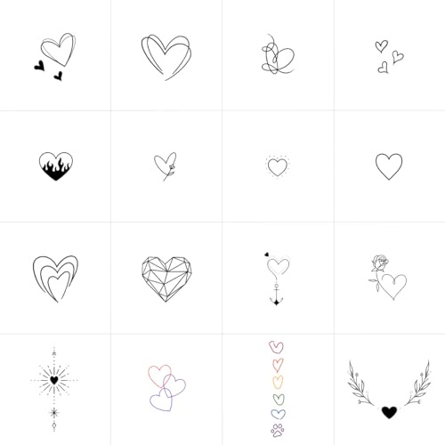 16 Fogli Tatuaggi Temporanei Cuore, Tatuaggi Finti Cuore Donna Ragazze, Tatuaggi Cuoricini Piccoli Colorati Geometrici e Resistenti all'Acqua