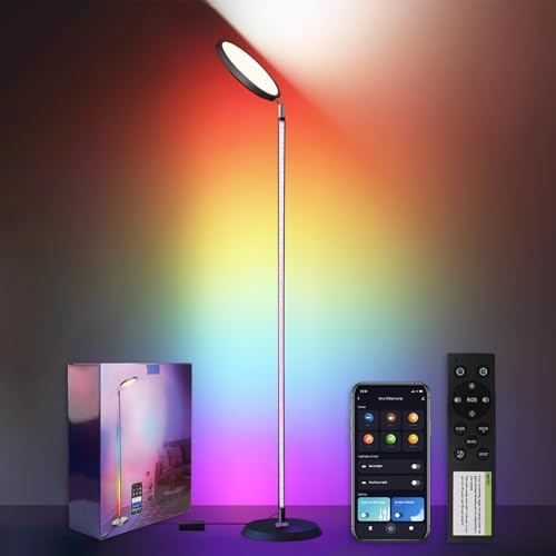 Lampada da Terra LED, RGBCW Lampada da Terra con Telecomando, Compatibile con Alexa, Dimmerabile, 16 Milioni di Colori, Sincronizzazione Musicale, Adatta Per Soggiorno, Camera da Letto Smart LED