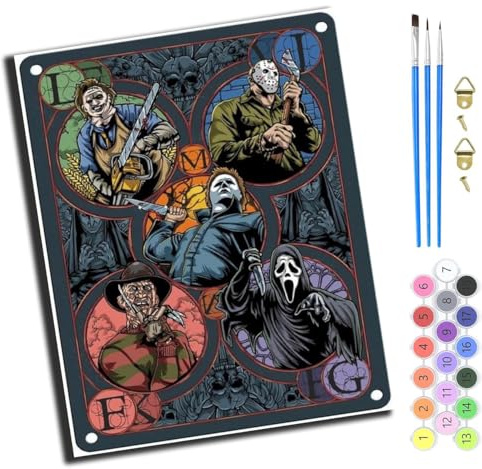 XIAOYOUQIAN Horror Movie Stained Glass,DIY Hand Oil Painting,Paint by Numbers Kits for Adults Beginner,for Home Living Room Bedroom Decor,16X20Inch，-Frameless