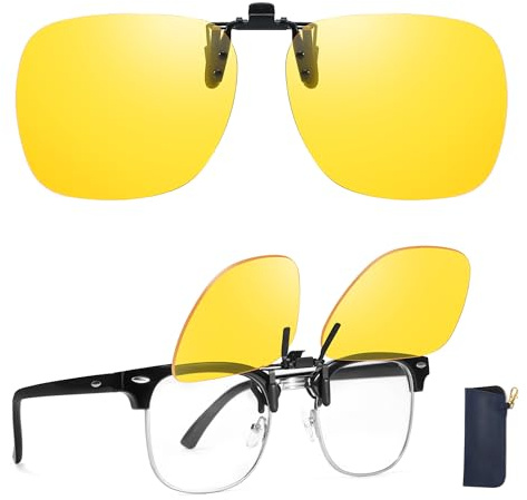 TJUTR Flip Up Clip On Night Driving Glasses, Anti Glare Clip on Driving Glasses for Men Women, Polarised HD Yellow Lens for Night Vision & Headlight Glare Reduction