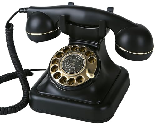 HTMengt Retro Rotary Phone with Speaker/1930s Antique Landline Phone/Vintage Rotary Dial Telephone/Old Fashioned Rotary Phone/Special Feature: Hearing Aid Compatible,Speaker, Redial, Ringer Off,Black