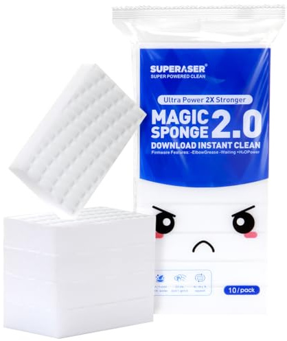 SUPERASER Tex-10 Melamine Magic Sponge Eraser, Non-Scratch, 10-Pack | Thick melamine foam cleans grease, soap scum and marks with water; cut to size for kitchens, bathrooms, walls and floors.