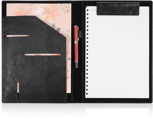HONMEET Porte-documents Clip Noir PU Résistant Organiseur Multifonction pour Dossiers et Documents Professionnels Pochette Portable Compacte pour Bureau et Réunion