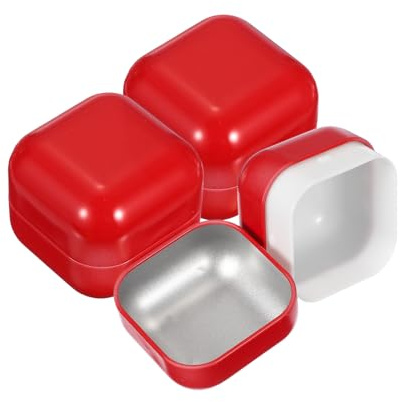sourcing map 3 latas cuadradas de hojalata de 2.2 pulgadas, contenedor de almacenamiento vacío de metal con tapas herméticas para dulces, regalos, té, café, manualidades, color rojo