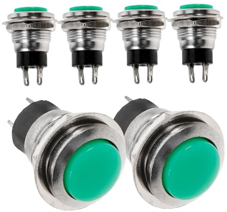 SHINEOFI 6 pezzi Interruttore Pulsante Momentaneo Piccolo Rotondo Pin Auto Reset Senza Fili in Lega di Zinco e PP Compatto e Facile da Installare per Uso Sicuro e Affidabile
