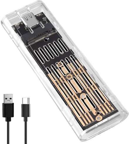 NVME SSD Gehäuse M.2, USB C Nvme Adapter 10 Gbps für PCIe M-Key | Externe M.2 Festplatten Gehäuse 3.1 Gen2 mit UASP Unterstützt für 2242/2280/2260/2230（Transparent）