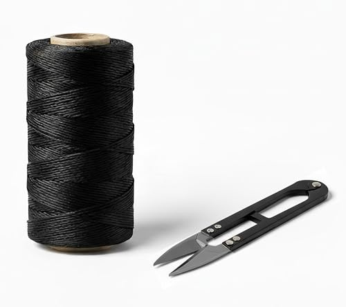 Black Waxed Twine 850 Feet with Scissors & Storage Box – Strong Polyester Cord 160 LBS for Crafts, Gardening, Fishing, Camping, DIY & Outdoor Use – 1 Roll