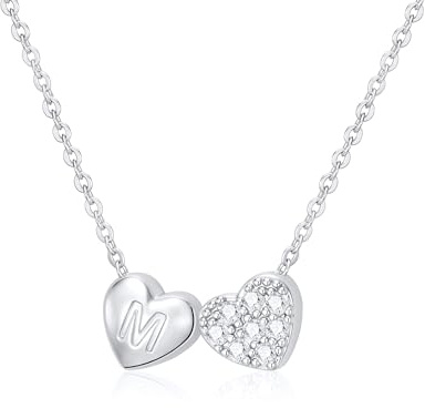 Halora Herz Buchstaben Halskette Damen 925 Silber Namenskette Initialen A-Z Kette mit Buchstaben Anhänger Personalisierte Kette Geschenk Schmuck Für Frauen Mädchen Freundin