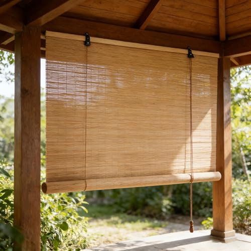 Bamboo Windows Blinds Natural Bamboo Roller Blinds 50 60 70 80 90 100 120 140 160cm Wide Retro Decorative Roman Blinds Sunscreen/Breathable Roll Up Blinds For Porch Courtyard Balcony Kitchen