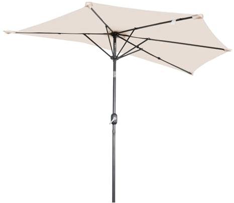 Angel Living Half Circular Parasol de Jardín, Sombrilla Semicircular 270cm de Acero, Sombrilla con Mástil Central de Acero de 38 mm, Para Jardín Patio Balcón Terraza
