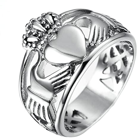 Biker Ring Rostfritt stål, Herrringar Personlig Claddagh Ring Krona och Hjärta Storlek L 1/2 till Z 1/2
