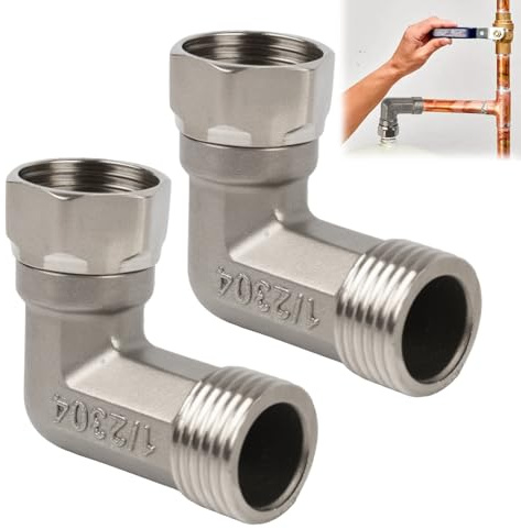 2Pcs Coude 90 degrés en 304 acier inoxydable,Raccords Femelle 1/2 pour Raccord Robinet Douche, Bras de Douche, Raccord Gaz, Capuchon Robinet d'Eau, Tuyau Flexible und pulvérisateur