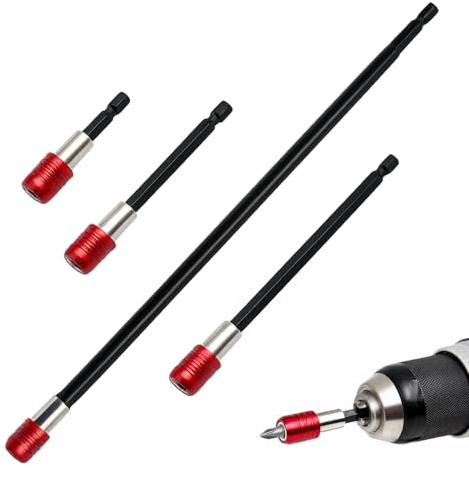 Drill Bit Holder Set, 4PCS Magnetic Extension Bar with Impact Driver Compatibility, Professional Tool for Automotive Repairs and Workshop Projects, 60mm 100mm 150mm 300mm Lengths