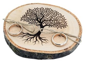 generico Holz Ringhalter für Hochzeit Ringhalter Ringhalter Ehering Ringhalter mit Baum des Lebens Klassisch (Buche 11/12cm)