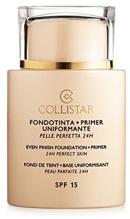 Collistar Foundation und Primer mit gleichmäßigem Finish, LSF 15, Nummer 4 Keks, wasserfeste 2-in-1-Foundation, cremige Textur mit glättender Wirkung, hohe Deckkraft, für alle Hauttypen, 35 ml