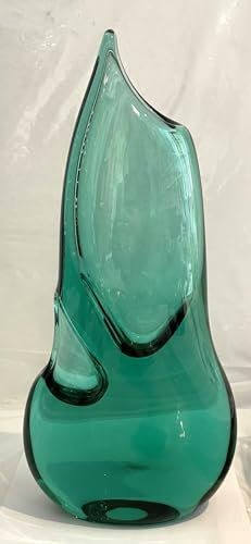 Överstdorfer glaskam vas grön glasvas blomvas kruka för enskilda blommor dekorationsvas modern glasobjekt munblåst transparent grön höjd ca 38 cm