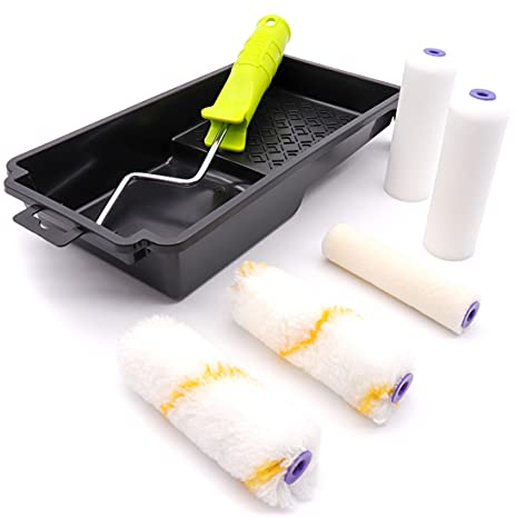 COTTAM Mini Paint Roller and Tray Set | Mini Small 4 Inch | Roller Sleeves for Painting Emulsion on Walls & Ceilings & Gloss On Doors/Trim