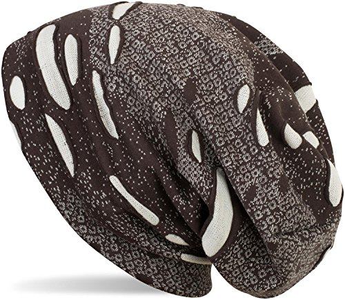 styleBREAKER Beanie mössa i destroyed vintage använd look, slouch lång beanie, unisex 04024036, Mörkbrun, En Storlek