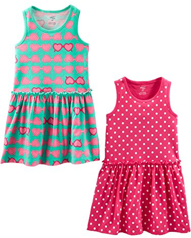 Simple Joys by Carter's Ensemble de Robes Sans-Manches et à Manches Courtes Fille, Lot de 2, Cœurs/Points, 2 Ans