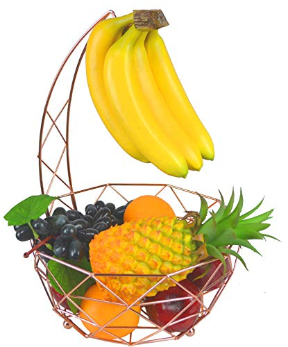 ChooSe Obstkorb, Metall Obstkorb, Faltkorb, Bananenhalter, Obst Aufbewahrung, Rose Gold, Silber, Chrom Finish, 28.5x28.5x40cm