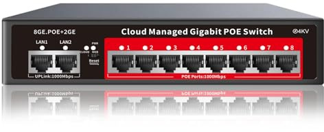 8 Port Gigabit PoE Switch with 2 Gigabit Uplink, 120W Built-in Power, 802.3af/at Compliant, Managed PoE+ Switch Support VLAN, QoS, Fanless Metal, Plug and Play(Desktop/Wall Mount)