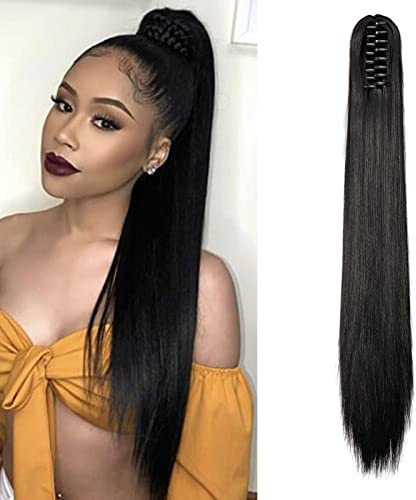 Queue de Cheval Postiche Extension Cheveux Naturel Lisse Longue Synthétiques Claw on Ponytail Griffe Cheveux Raides (Noir)